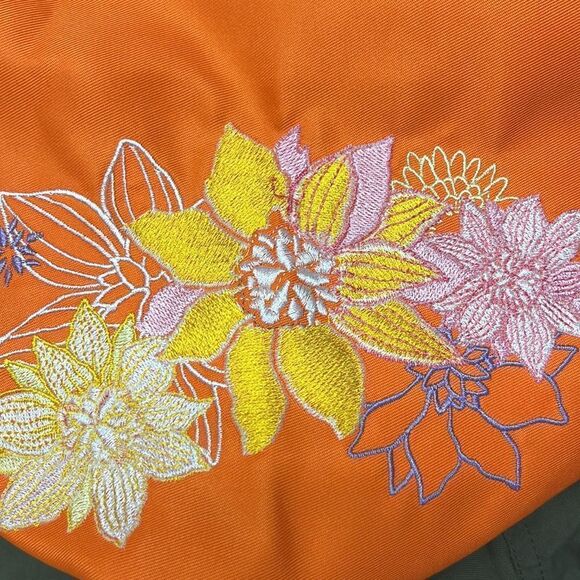 Upcycled Embroidered Orange Floral Apron with Tie and Two Pockets- OSFM - Picture 9 of 13